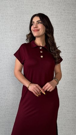 Kadın Kısa Kollu Yakalı Yandan Yırtmaçlı Viskon Iki Iplik Elbise -MİRAYLİFE
