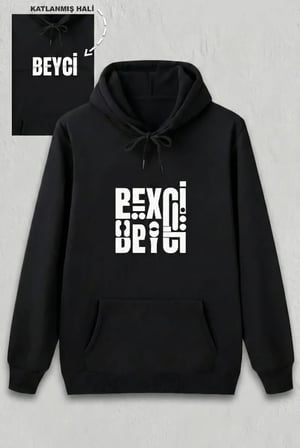 Sevgililer Günü Beyci Hediye Baskılı Oversize Kapüşonlu Sweatshirt - Siyah -MİRAYLİFE