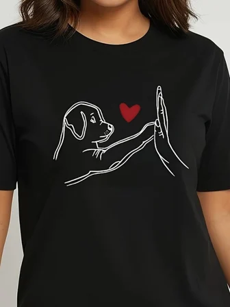 Kadın Kısa Kollu Bisiklet Yaka Köpek Baskılı Viskon Bluz -MİRAYLİFE