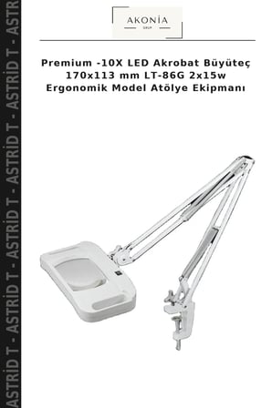 Premium -10X LED Akrobat Büyüteç 170x113 mm LT-86G 2x15w Ergonomik Model Atölye Ekipmanı