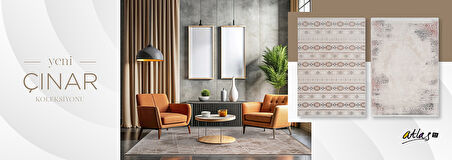 Atlas Halı Çınar CY03A Yeşil Krem Akrilik Silinebilir Leke Tutmaz Yumuşak Dokulu Halı