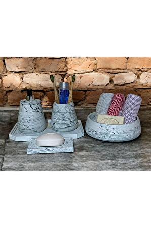 Şık Tasarımlı Beton Banyo Seti - 5 Parça