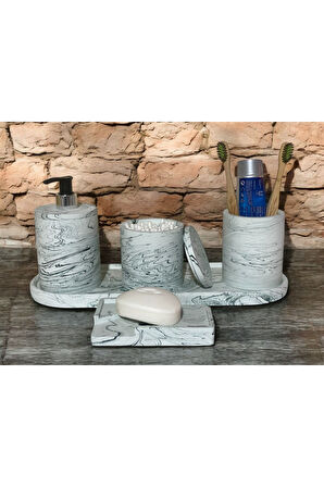 Trend Mermer Temalı Beton Banyo Aksesuar Seti (5 Parça)