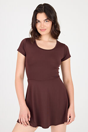 U Yaka Kısa Kollu Şortlu Mini Elbise