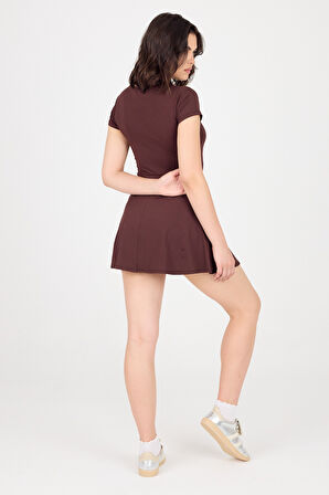 U Yaka Kısa Kollu Şortlu Mini Elbise