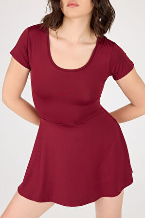 U Yaka Kısa Kollu Şortlu Mini Elbise