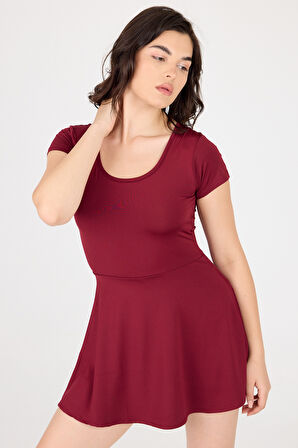 U Yaka Kısa Kollu Şortlu Mini Elbise