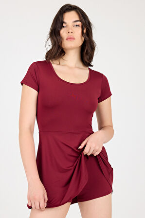 U Yaka Kısa Kollu Şortlu Mini Elbise