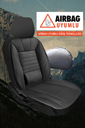Kia Clarus  Uyumlu 5 KOLTUK TAM SET DERİ BEL DESTEKLİ OTO KOLTUK KILIFI SİYAH