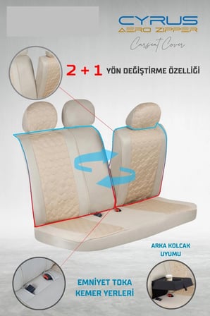 
Volkswagen Golf 6 Uyumlu Deri Detaylı Oto Koltuk Kılıfı Ön Arka Set Cyrus Model Bej FS