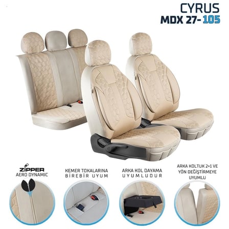 Ford Ranger Uyumlu Deri Detaylı Oto Koltuk Kılıfı Ön Arka Set Cyrus Model Bej FS