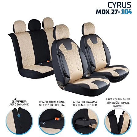 
Ford Fiesta Yeni Uyumlu Deri Detaylı Oto Koltuk Kılıfı Ön Arka Set Cyrus Model Siyah Bej FS