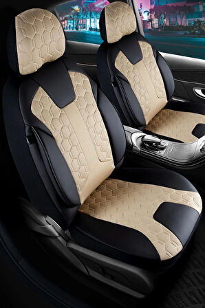 
Skoda Octavia Uyumlu Deri Detaylı Oto Koltuk Kılıfı Ön Arka Set Cyrus Model Siyah Bej FS