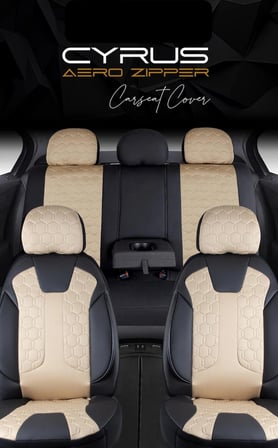 Porche Cayenne Uyumlu Deri Detaylı Oto Koltuk Kılıfı Ön Arka Set Cyrus Model Siyah Bej FS 03-09