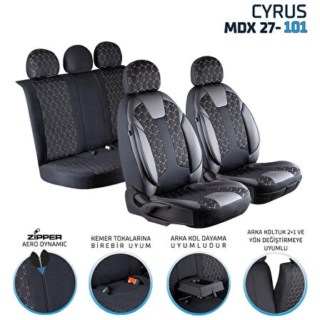 
Seat Cordoba Uyumlu Deri Detaylı Oto Koltuk Kılıfı Ön Arka Set Cyrus Model Siyah Beyaz FS
