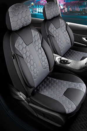 Alfa Romeo Stelvio Uyumlu Deri Detaylı Oto Koltuk Kılıfı Ön Arka Set Cyrus Model Siyah Füme FS
