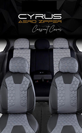 Alfa Romeo Stelvio Uyumlu Deri Detaylı Oto Koltuk Kılıfı Ön Arka Set Cyrus Model Siyah Füme FS