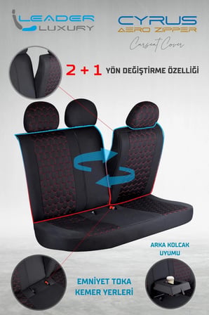 
Alfa Romeo Mito Uyumlu Deri Detaylı Oto Koltuk Kılıfı Ön Arka Set Cyrus Model Siyah Kırmızı FS
