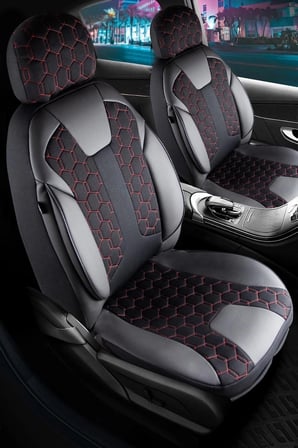 
Dacia Sandero Uyumlu Deri Detaylı Oto Koltuk Kılıfı Ön Arka Set Cyrus Model Siyah Kırmızı FS