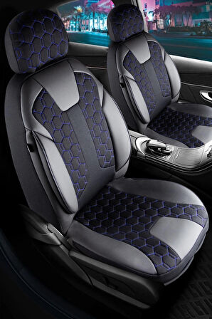 
Hyundai Matrix Uyumlu Deri Detaylı Oto Koltuk Kılıfı Ön Arka Set Cyrus Model Siyah Mavi FS