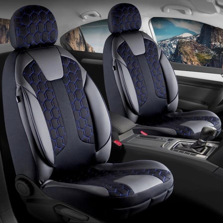 Audi Q5 Uyumlu Deri Detaylı Oto Koltuk Kılıfı Ön Arka Set Cyrus Model Siyah Mavi FS