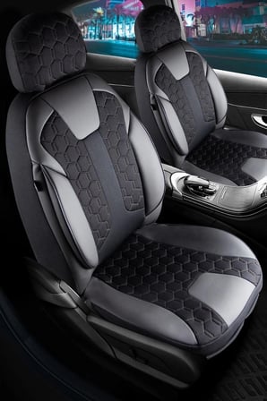 
Hyundai İ20 Uyumlu Deri Detaylı Oto Koltuk Kılıfı Ön Arka Set Cyrus Model Siyah FS