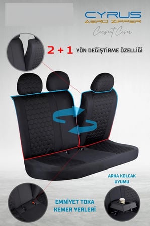 
Volkswagen CC Uyumlu Deri Detaylı Oto Koltuk Kılıfı Ön Arka Set Cyrus Model Siyah FS