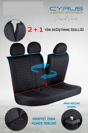 SsanYoung Korando Sports Uyumlu Deri Detaylı Oto Koltuk Kılıfı Ön Arka Set Cyrus Model Siyah FS