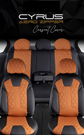 Jeep Comander Uyumlu Deri Detaylı Oto Koltuk Kılıfı Ön Arka Set Cyrus Model Tarçın FS