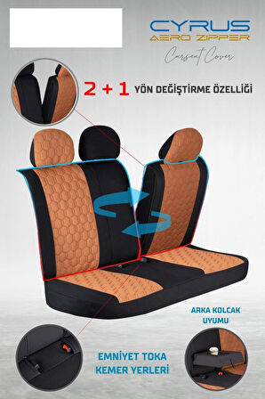 Jeep Comander Uyumlu Deri Detaylı Oto Koltuk Kılıfı Ön Arka Set Cyrus Model Tarçın FS