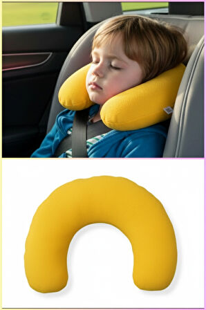 Sarı Polar Araç Boyun Yastığı 35x28 cm | Araba Uçak Otobüs Ev ve Ofis Seyahat Yolculuk Yastığı
