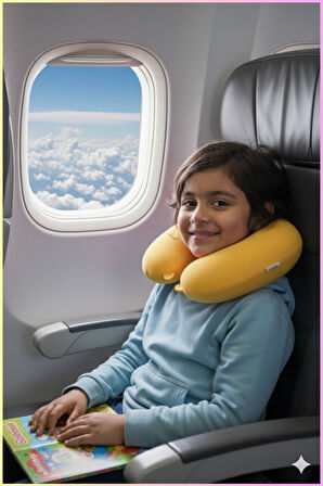 Sarı Polar Araç Boyun Yastığı 35x28 cm | Araba Uçak Otobüs Ev ve Ofis Seyahat Yolculuk Yastığı