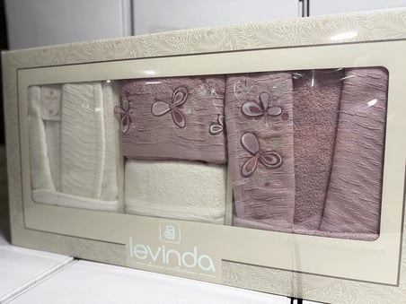 Levinda 3D Nakışlı Bornoz Takımı