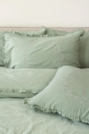 Majoli Nigra Pampas Fırfırlı Nakışlı %100 Pamuk Çift Kişilik Nevresim Takımı 