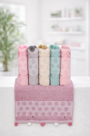 6'lı Ponponlu 30x50 Pamuklu Mutfak Havlu Seti