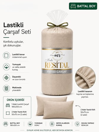 Resital Lastikli Çarşaf Seti Battal Boy