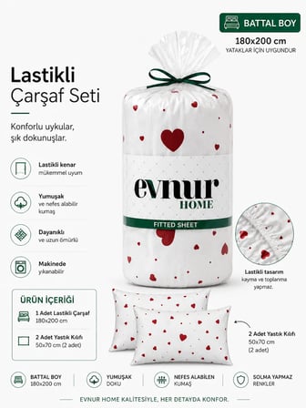 Evnur Home Kalpli Lastikli Çarşaf Seti Battal Boy