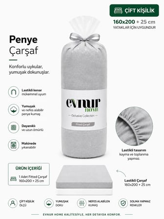 Evnur Çift Kişilik Penye Çarşaf
