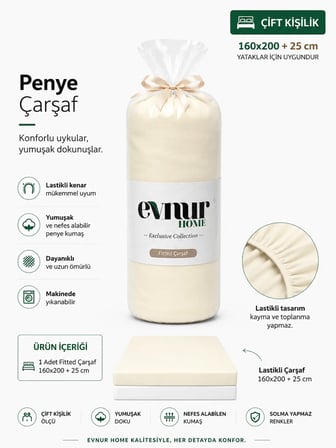 Evnur Çift Kişilik Penye Çarşaf