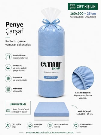 Evnur Çift Kişilik Penye Çarşaf