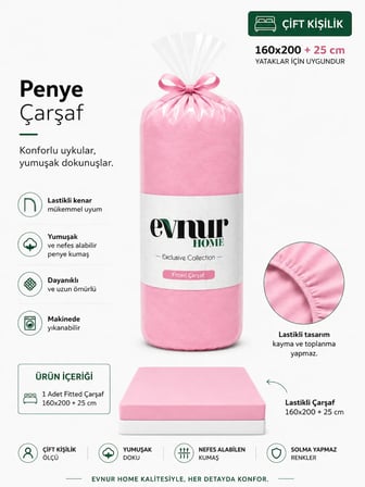 Evnur Çift Kişilik Penye Çarşaf