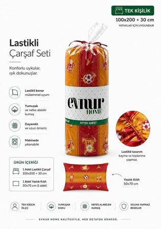 Taraftar Desenli Tek Kişilik Lastikli Çarşaf Seti