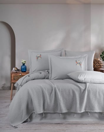 New Home Saçaklı Nakışlı Lüx Pike Takımı Çift Kişilik