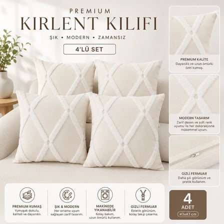 Premium Kırlent Kılıfı 4'lü Set 43x43 cm 