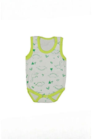 %100 Pamuk Geniş Askılı Dinazorlu Çıtçıtlı Bebe Zıbın 0-36 Ay Yeşil 118755-Y