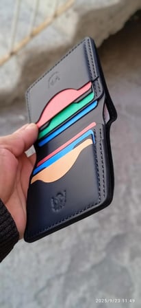 Selçuklu Deri Erkek Cüzdan Siyah El Yapımı Katlamalı Deri Günlük Küçük Boy Yatay