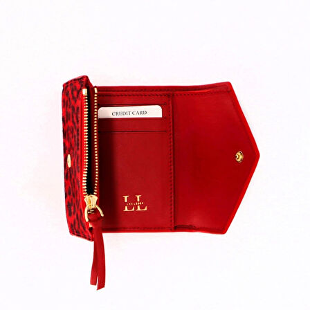 Lux Leder Vico Hakiki Deri Leopar Baskı Süet Cüzdan