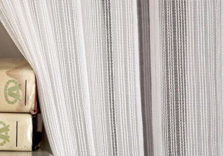 Massarelli Çizgili Tül Ekru Pilesiz