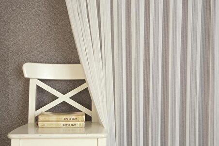 Massarelli Çizgili Tül Ekru Pilesiz