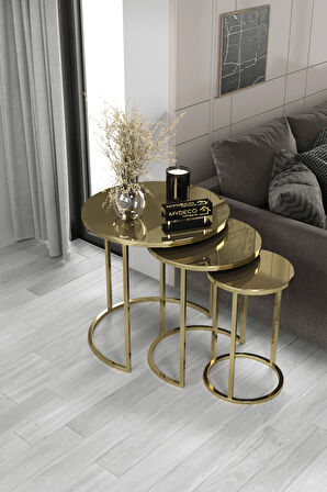 3' lü C Zigon Sehpa Gold Ayak Bronz Ayna 